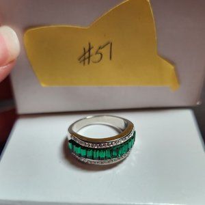 Jacmel JCM Stainless Steel Silver Green Crystal Ring